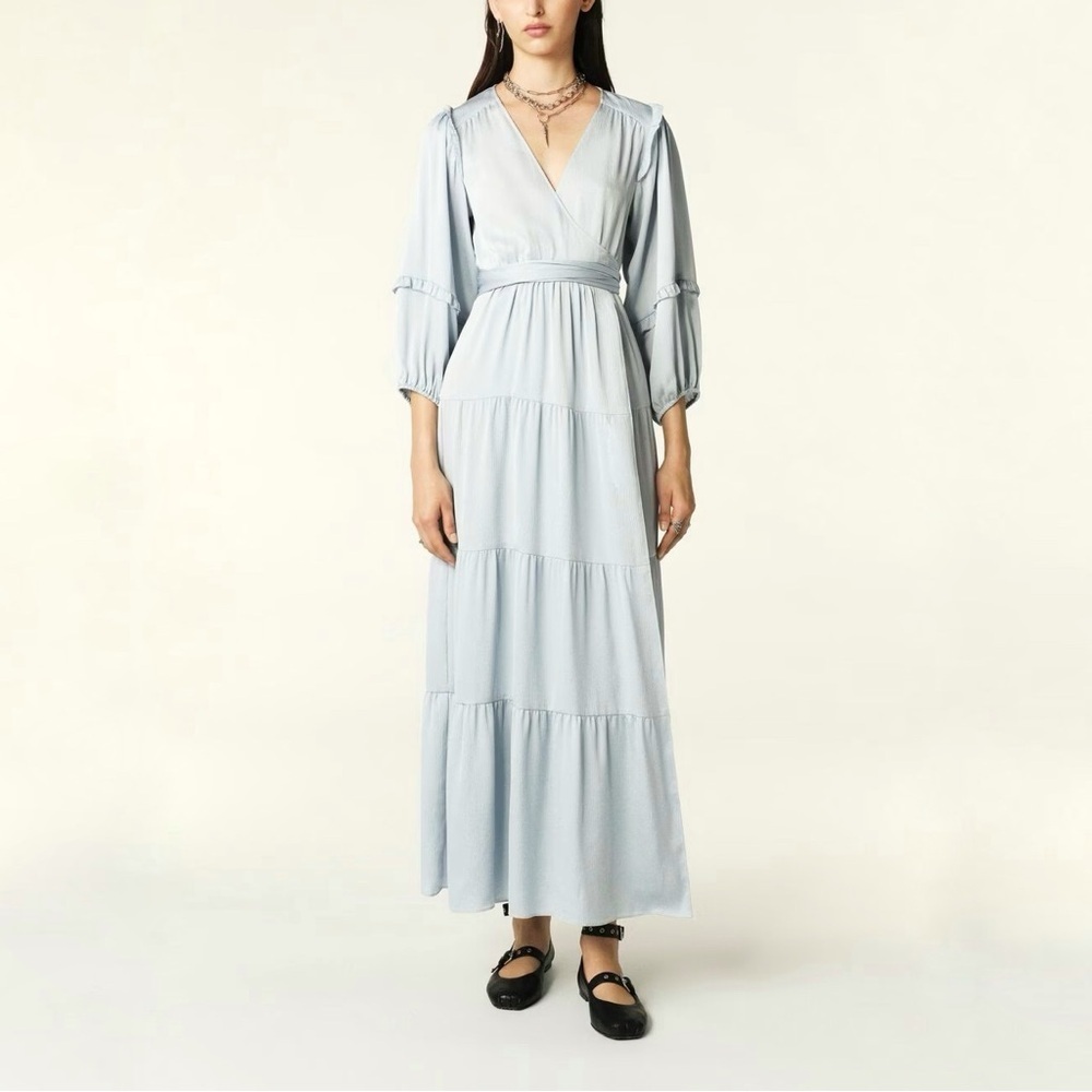 NWT ba&sh Wariane Wrap Elegant Light Blue Maxi Dress